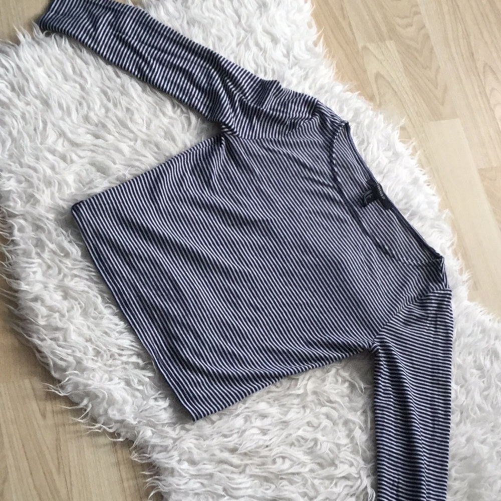 Navy blue and white striped shirt